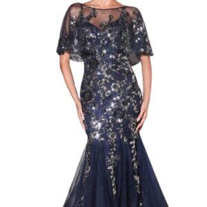NWT Ladivine CDS438 Floral Embroidered Formal Gown Navy Size 10